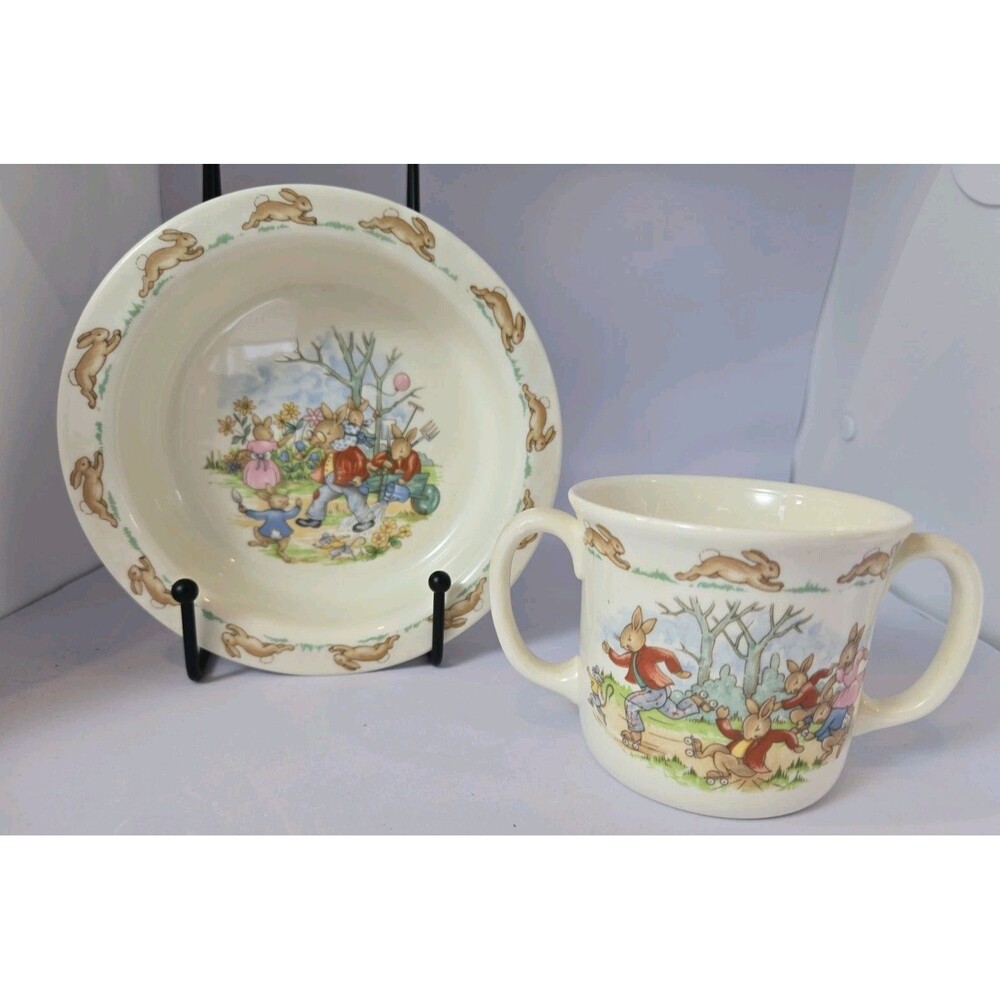 RARE Vtg 1936 Royal Doulton Bunnykins Child 2pc cereal bowl & double-handled Mug
